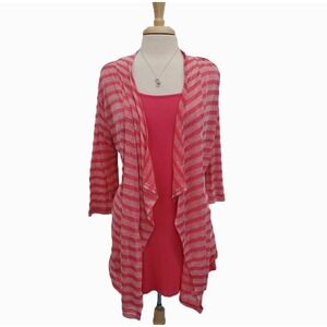 Catherines Pink Striped Cardigan Tank Set Womens 1X Cozy Casual Layered Look